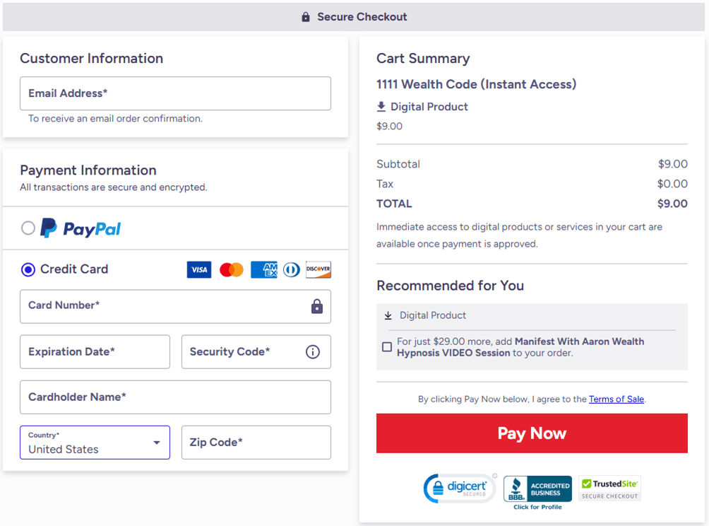 1111 Wealth Code Checkout 